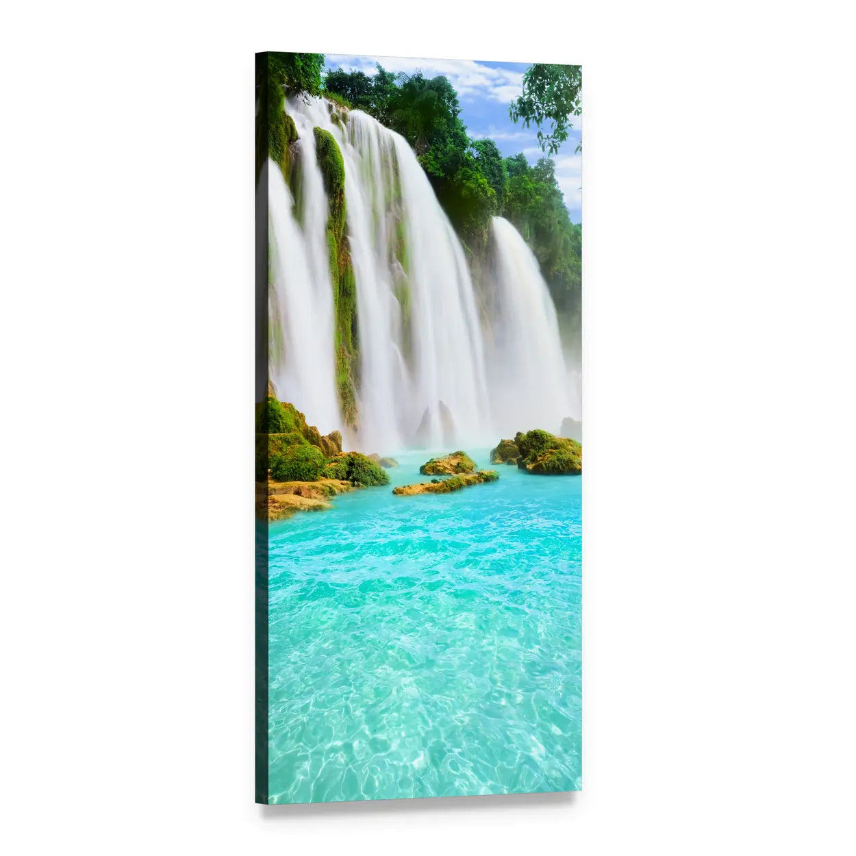 Ban Gioc Waterfall with Turquoise Pool Vertical Canvas Wall Art, 1 panel 1 Vertical layout gallery wrapped canvas set, angled product view