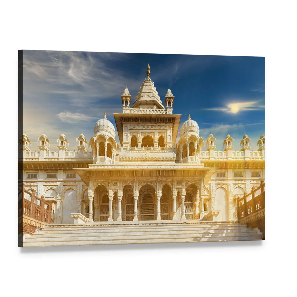 Sunlit Marble Monument with Intricate Domes Canvas Wall Art, single panel gallery wrapped canvas, angled product view