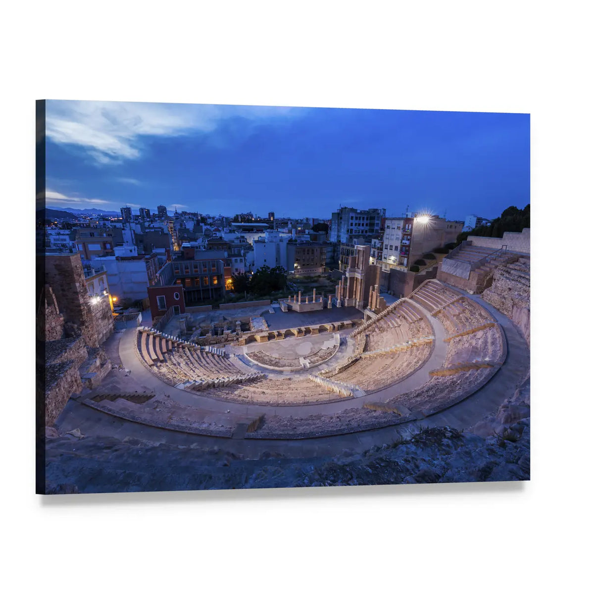 Roman Theatre in Cartagena at Dusk Canvas Wall Art, single panel gallery wrapped canvas, angled product view