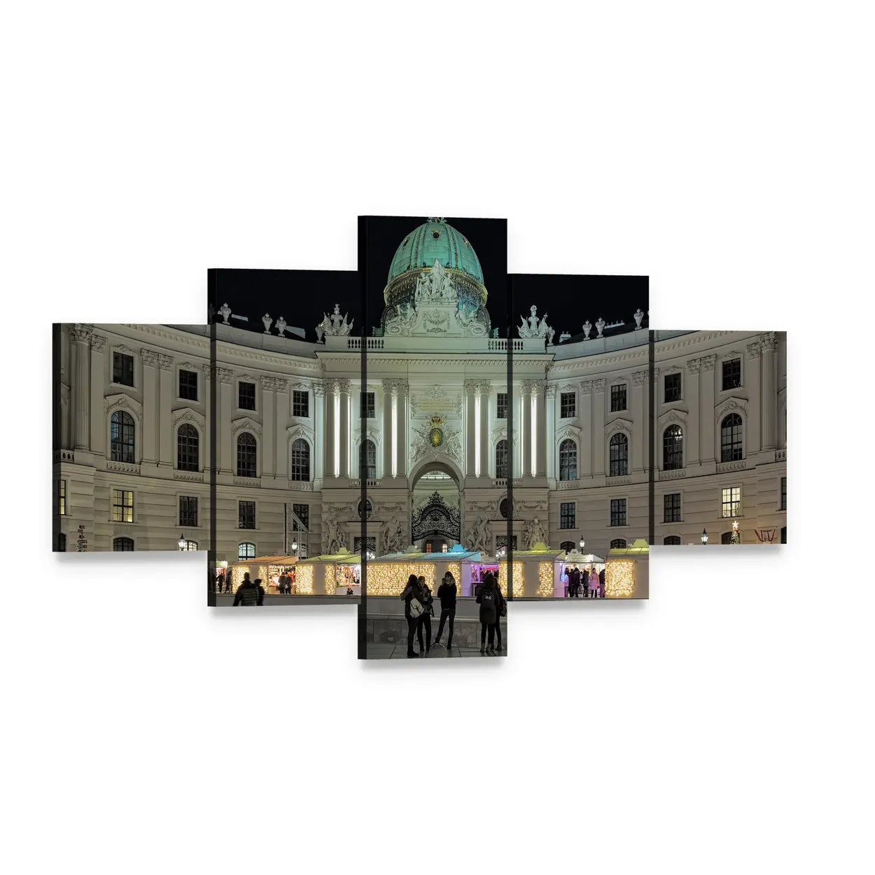 Royal Christmas Market at Michaelerplatz Canvas Wall Art, 5 panel 5 Star layout gallery wrapped canvas set, angled product view