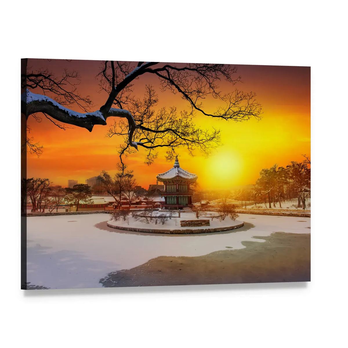 Winter at Gyeongbokgung Palace Canvas Wall Art, single panel gallery wrapped canvas, angled product view