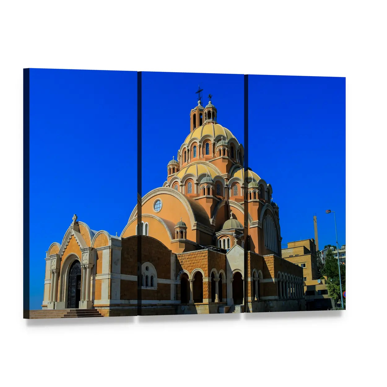 Basilica of Saint Paul Canvas Wall Art, 3 panel 3 Horizontal layout gallery wrapped canvas set, angled product view