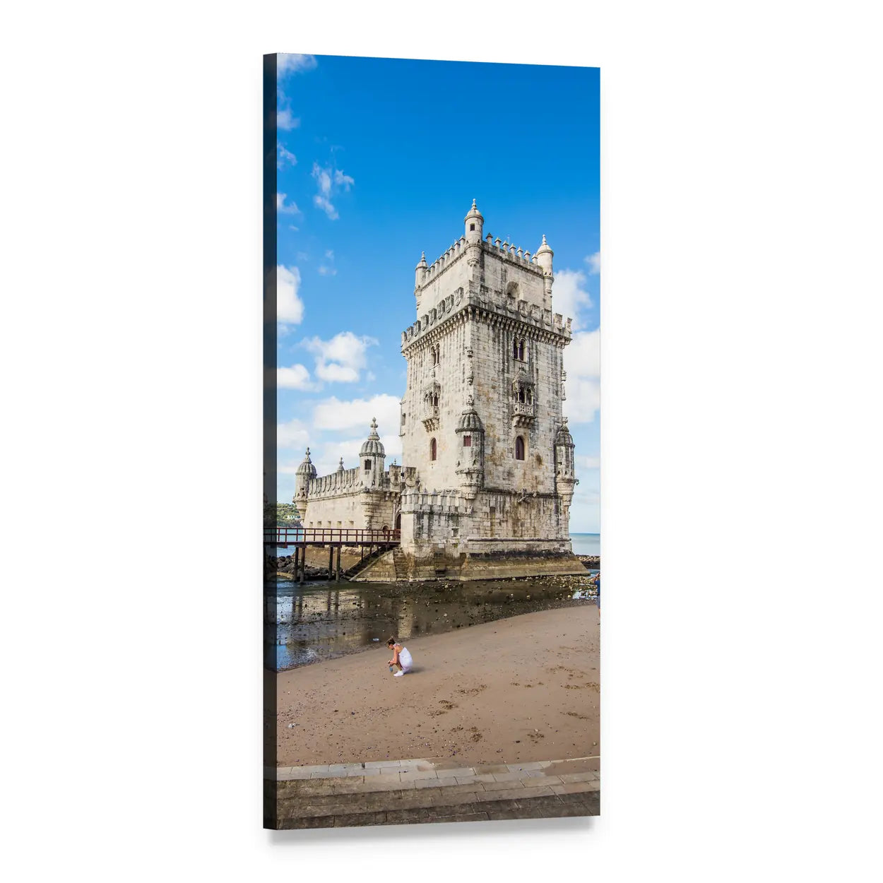 Belém Tower Portugal Vertical Canvas Wall Art, 1 panel 1 Vertical layout gallery wrapped canvas set, angled product view