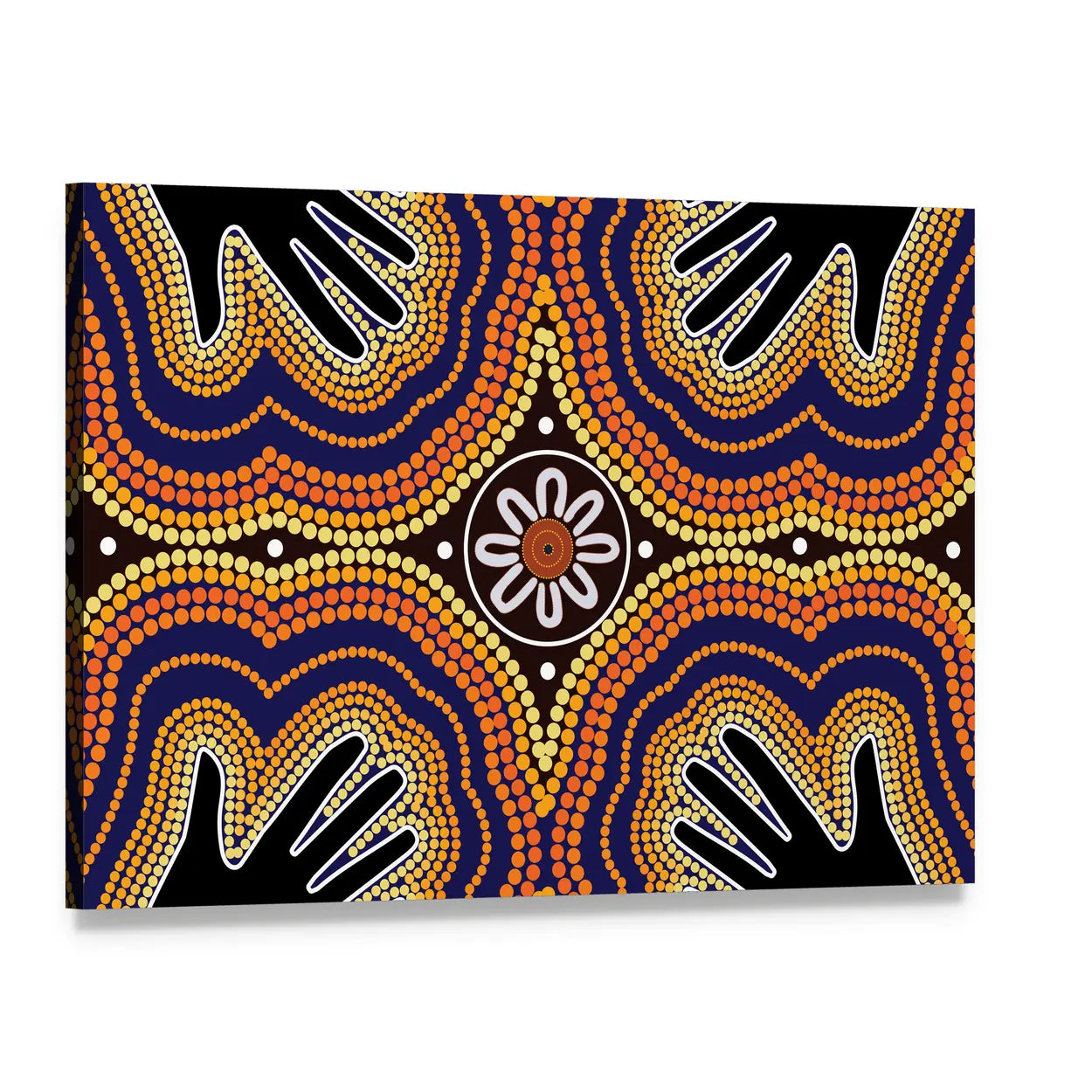 Unity Aboriginal Dot Painting Canvas Wall Art, single panel gallery wrapped canvas, angled product view