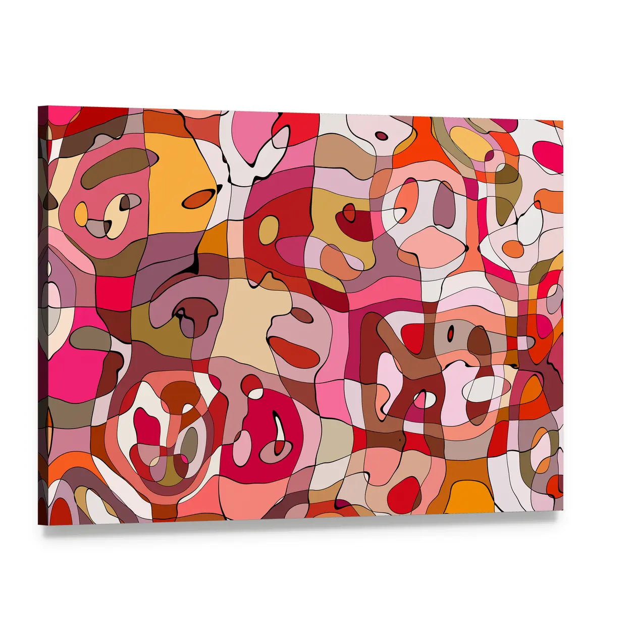 Crowded Abstract Faces in Warm Tones Canvas Wall Art, single panel gallery wrapped canvas, angled product view