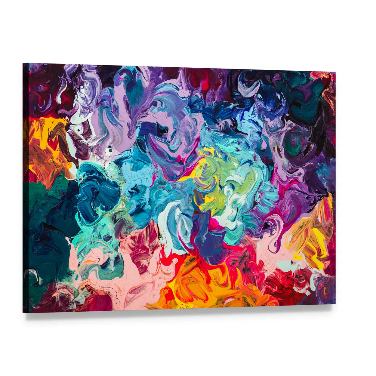 Colorful Acrylic Abstract with Thick Paint Swirls Canvas Wall Art, single panel gallery wrapped canvas, angled product view