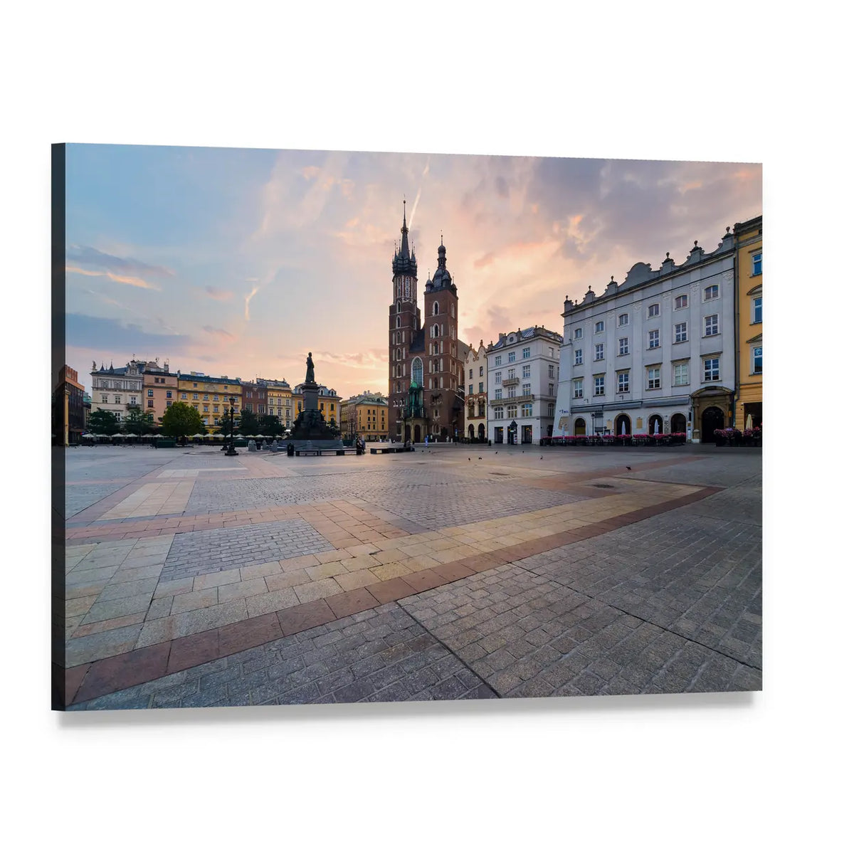 Krakow Rynek Square at Sunset Canvas Wall Art, single panel gallery wrapped canvas, angled product view