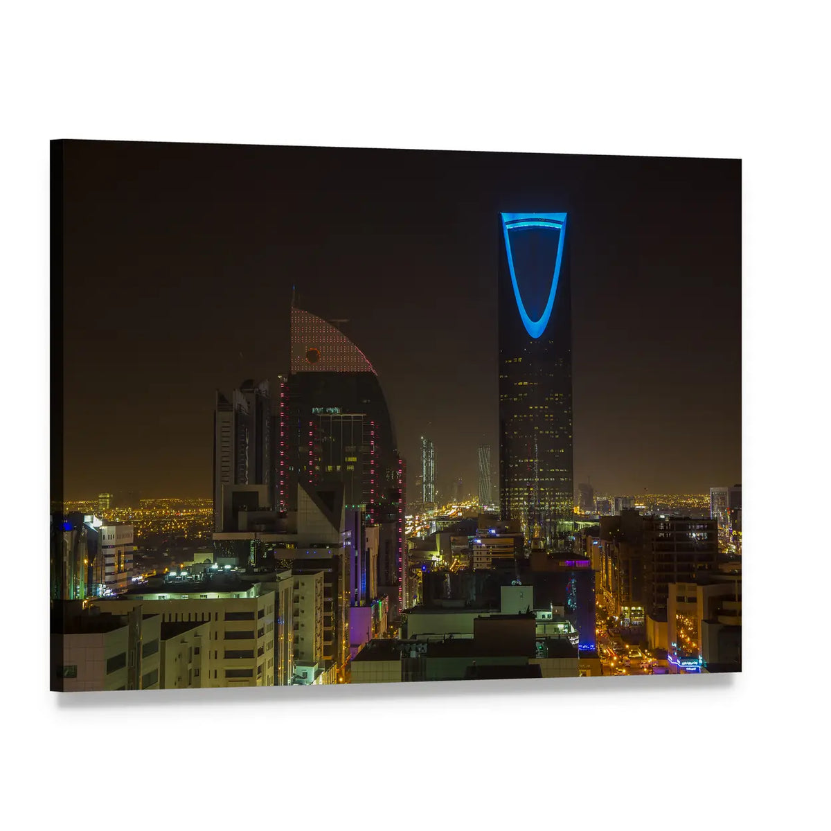 Riyadh Night Skyline Canvas Wall Art, single panel gallery wrapped canvas, angled product view