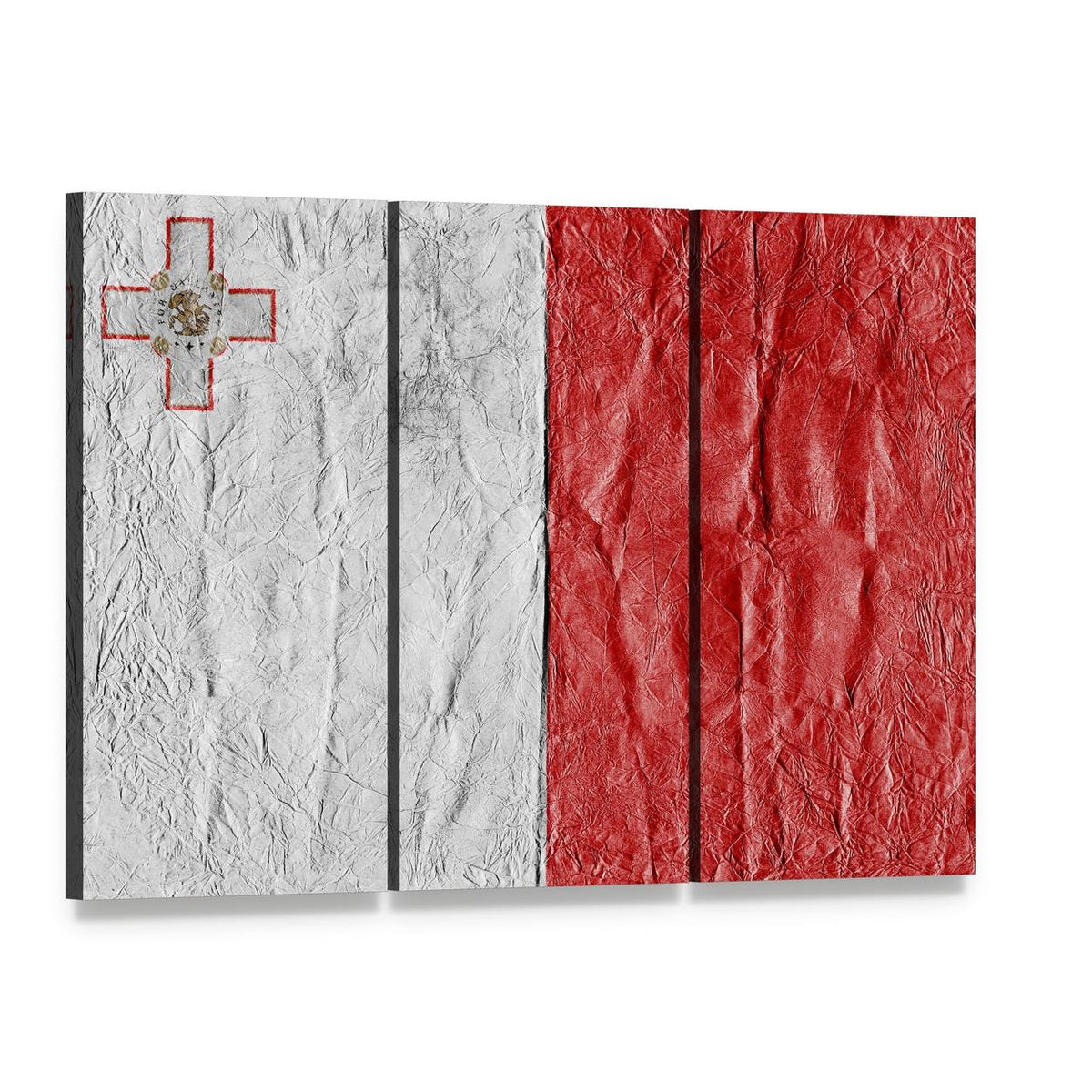 Flag of Malta Canvas Wall Art, 3 panel 3 Horizontal layout gallery wrapped canvas set, angled product view