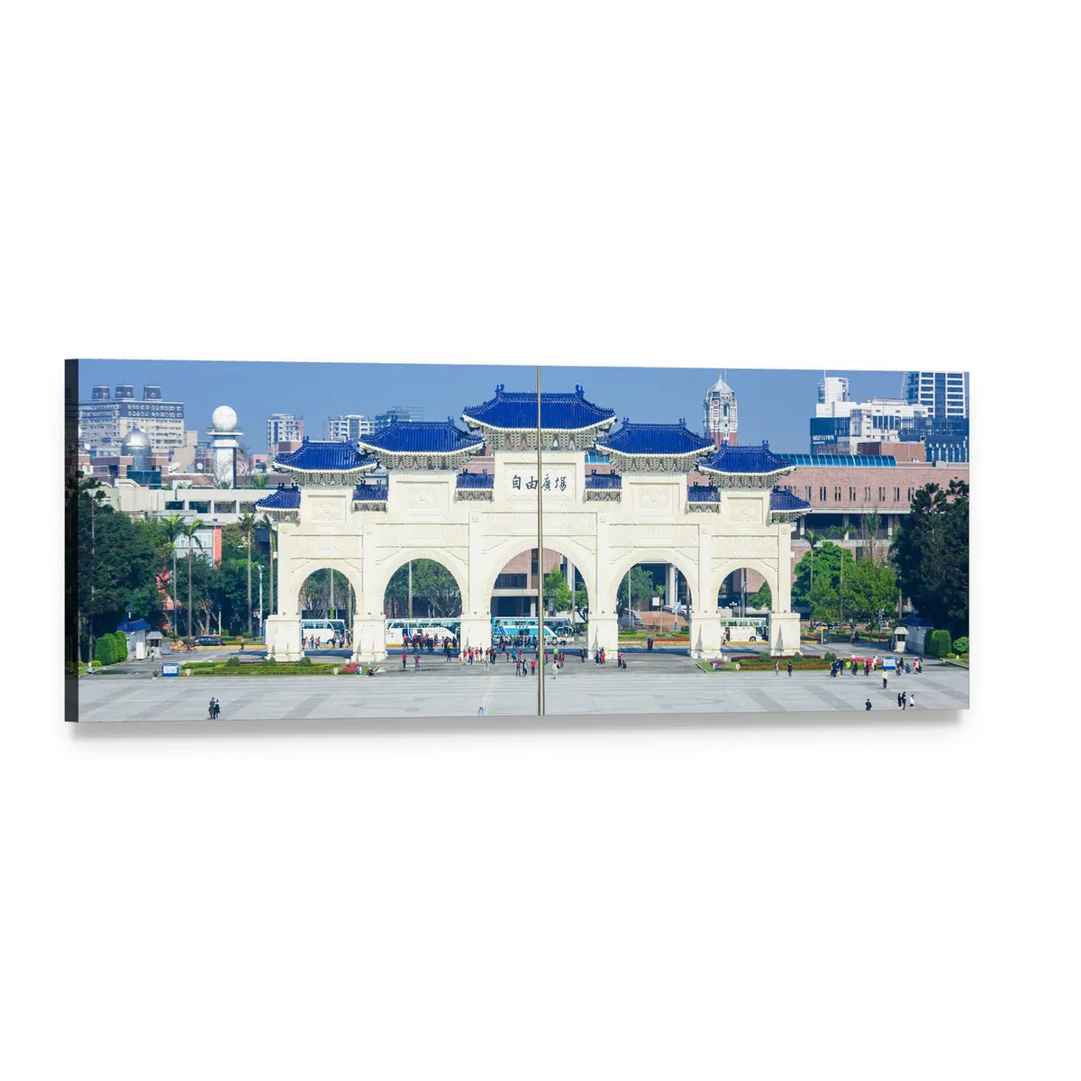 Democracy Memorial Hall in Taipei Panoramic Canvas Wall Art, single panel gallery wrapped canvas, angled product view