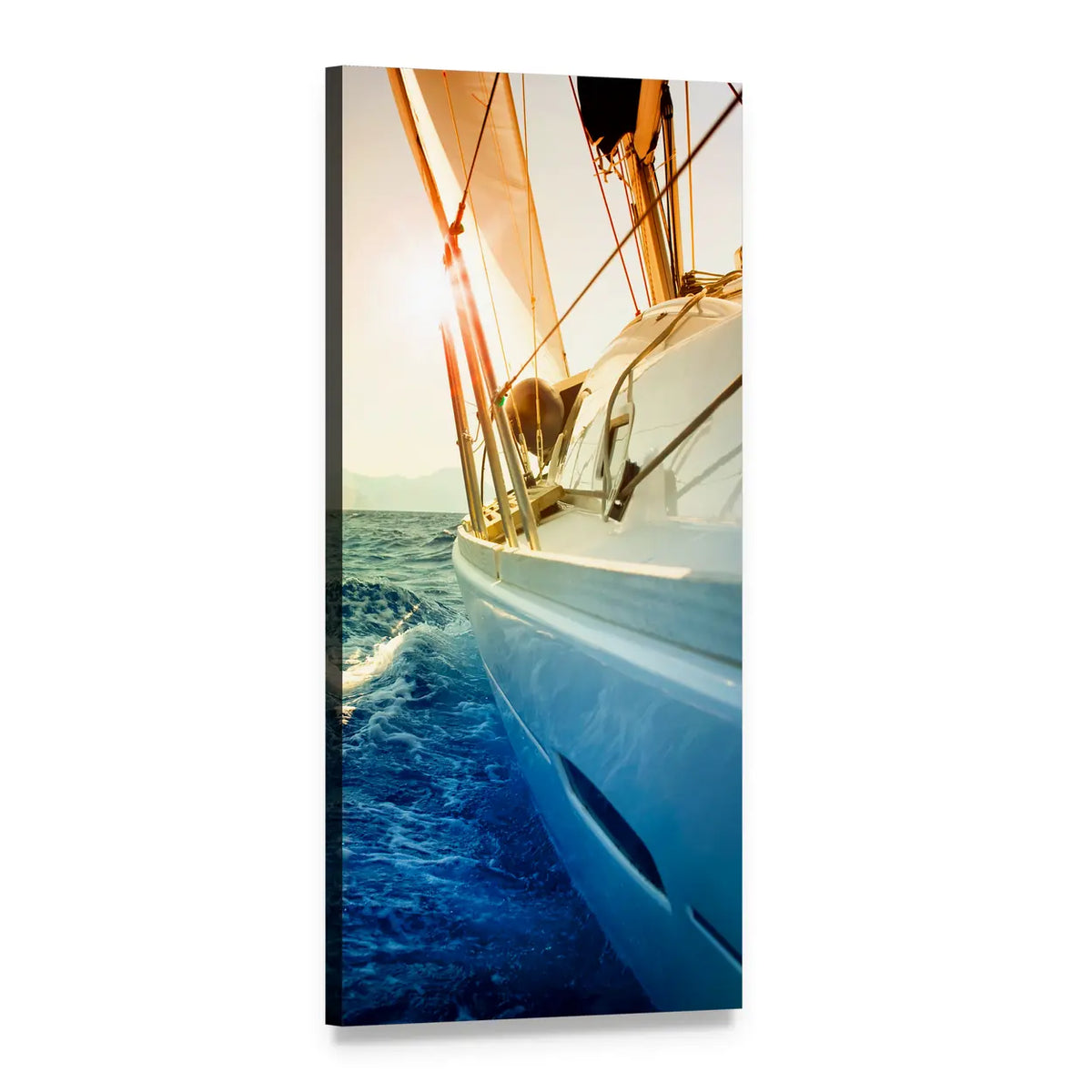 Yacht Sailing at Sunset Vertical Canvas Wall Art, 1 panel 1 Vertical layout gallery wrapped canvas set, angled product view