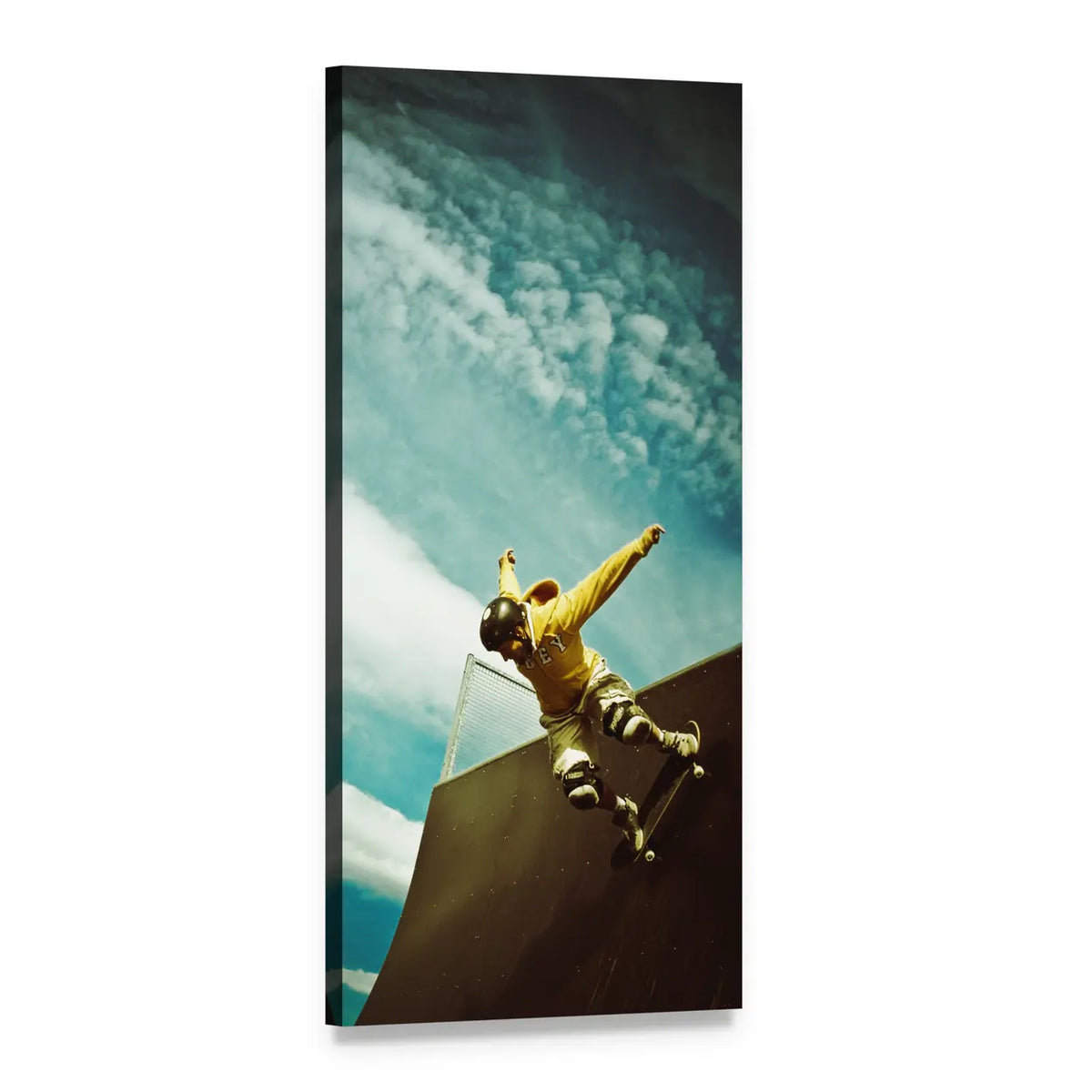 Skateboarder on Ramp Vertical Canvas Wall Art, 1 panel 1 Vertical layout gallery wrapped canvas set, angled product view