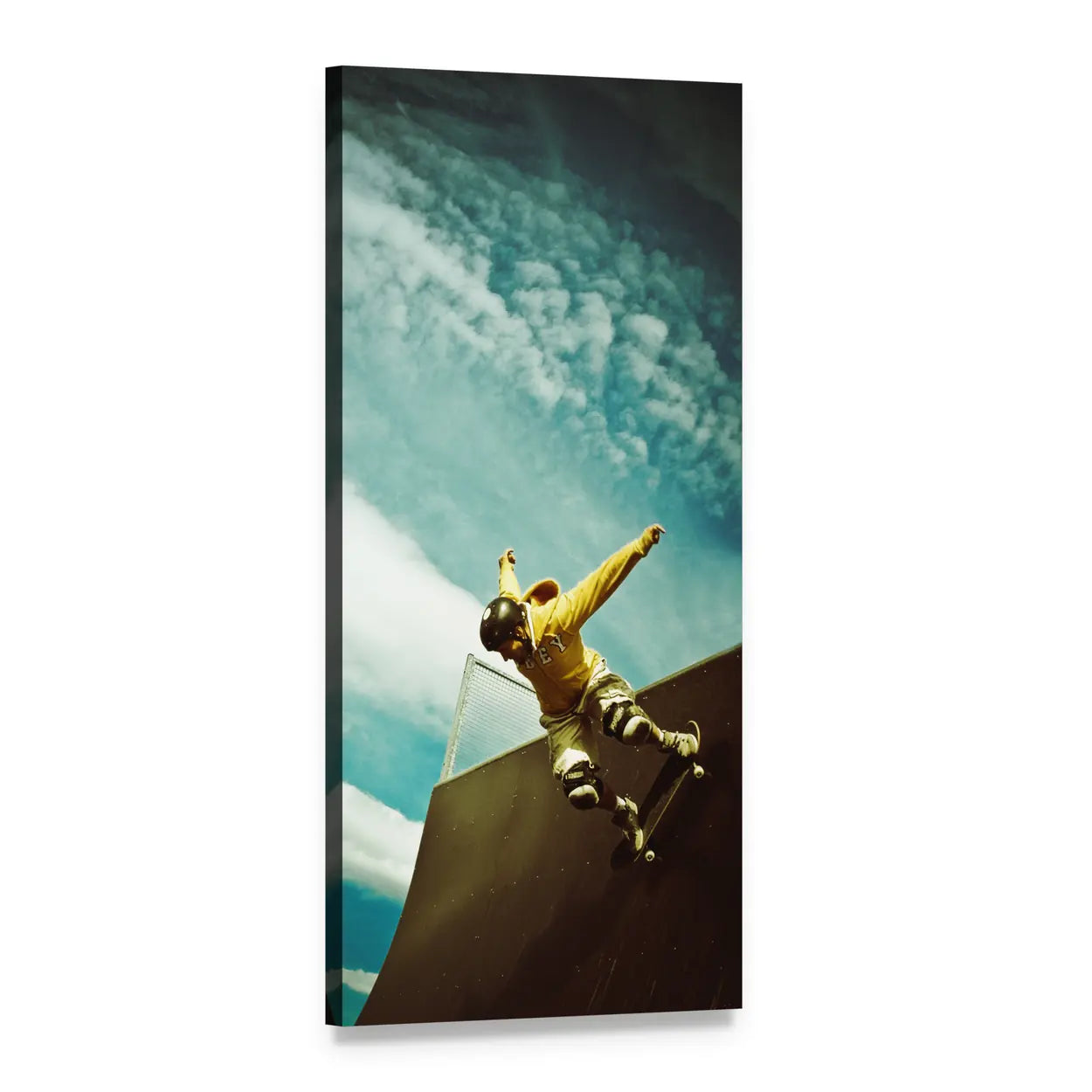 Skateboarder on Ramp Vertical Canvas Wall Art, 1 panel 1 Vertical layout gallery wrapped canvas set, angled product view