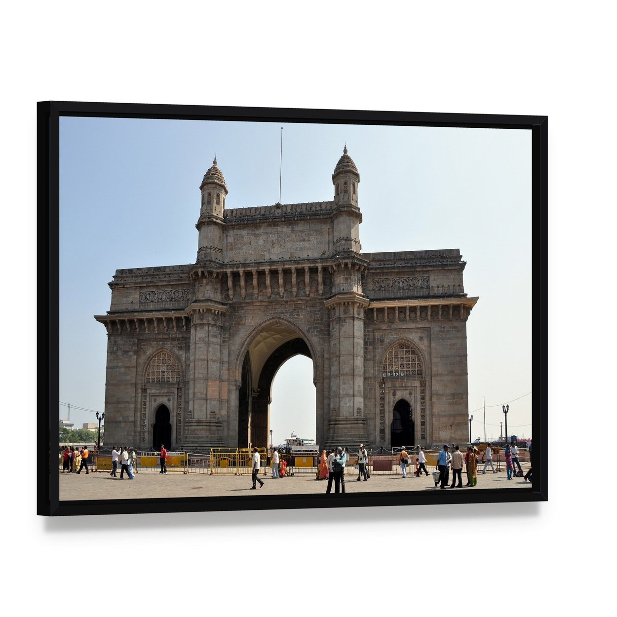Gateway of India, Mumbai Canvas Wall Art, framed canvas in a black floater frame, angled product view