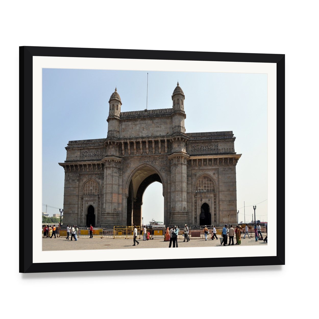 Gateway of India, Mumbai Canvas Wall Art, framed print with white mat and black frame, angled product view