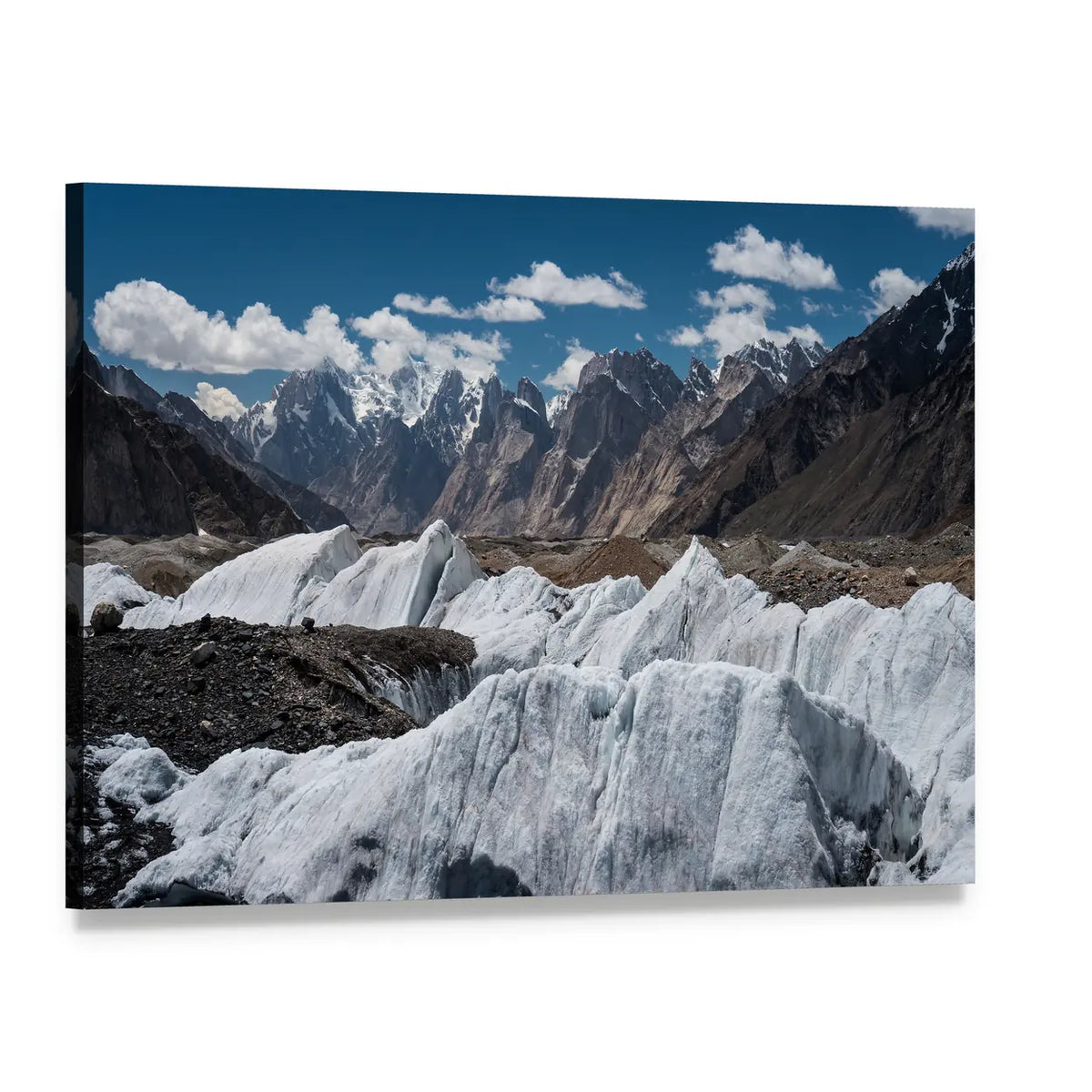 Baltoro Glacier Landscape Canvas Wall Art, single panel gallery wrapped canvas, angled product view