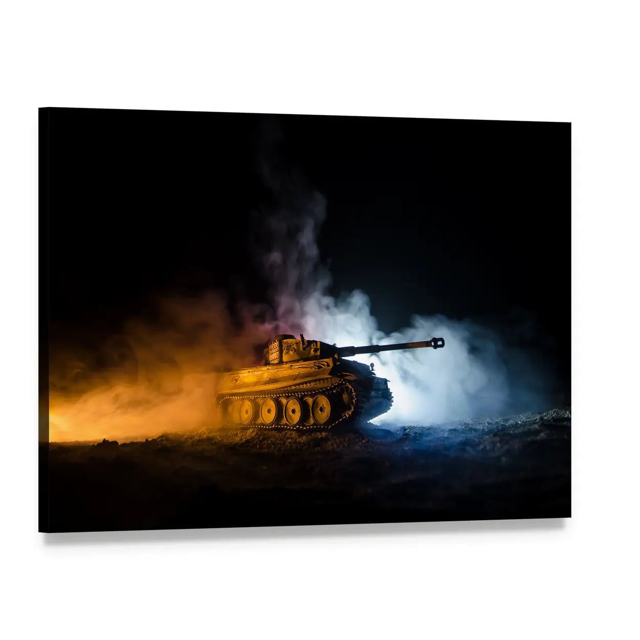 German Tiger I Tank in Action Canvas Wall Art, single panel gallery wrapped canvas, angled product view