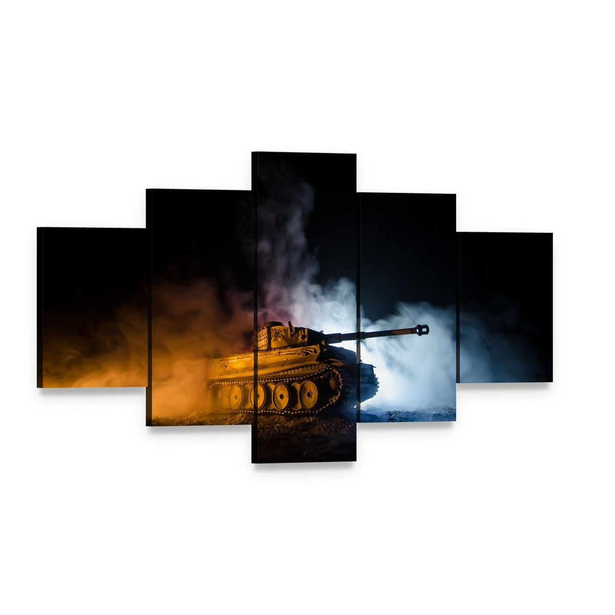 Tiger I Tank at Night Canvas Wall Art, 5 panel 5 Star layout gallery wrapped canvas set, angled product view