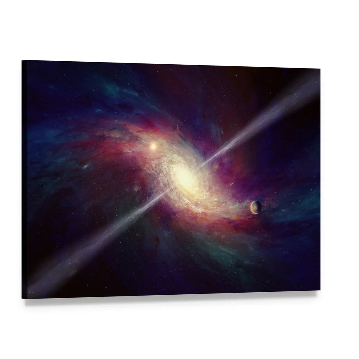 Twisted Spiral Galaxy with Bright Quasar Canvas Wall Art, single panel gallery wrapped canvas, angled product view