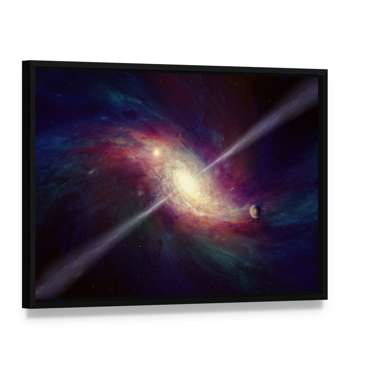 Bright Quasar in Twisted Galaxy Canvas Wall Art, framed canvas in a black floater frame, angled product view