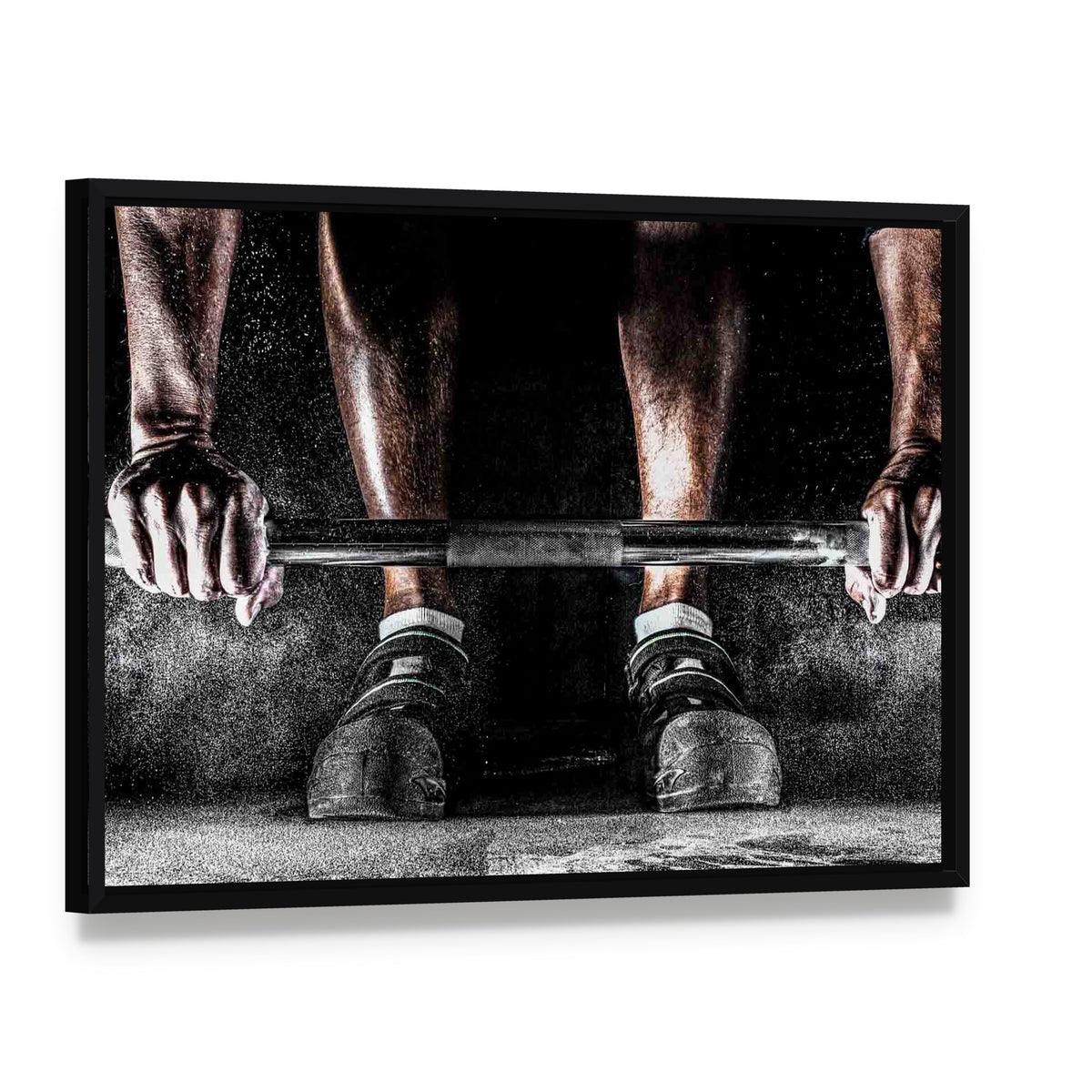 Bodybuilder Motivation Canvas Wall Art, framed canvas in a black floater frame, angled product view