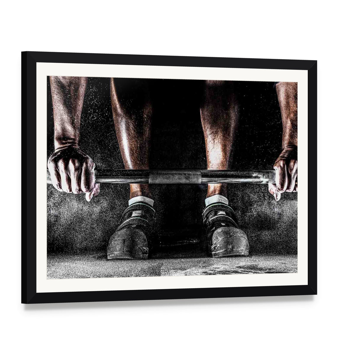Bodybuilder Motivation Canvas Wall Art, framed print with white mat and black frame, angled product view