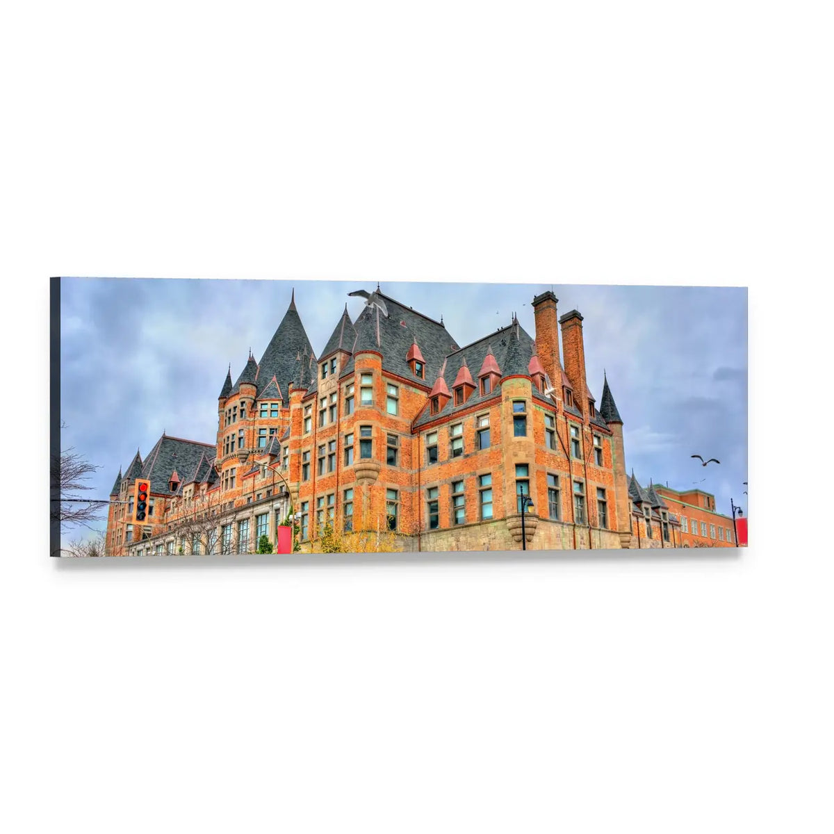 Montreal Train Station Panoramic Canvas Wall Art, single panel gallery wrapped canvas, angled product view