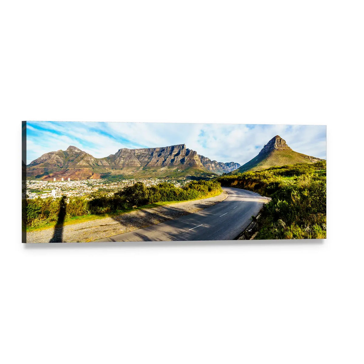 Cape Town Sunset with Table Mountain Panoramic Canvas Wall Art, single panel gallery wrapped canvas, angled product view