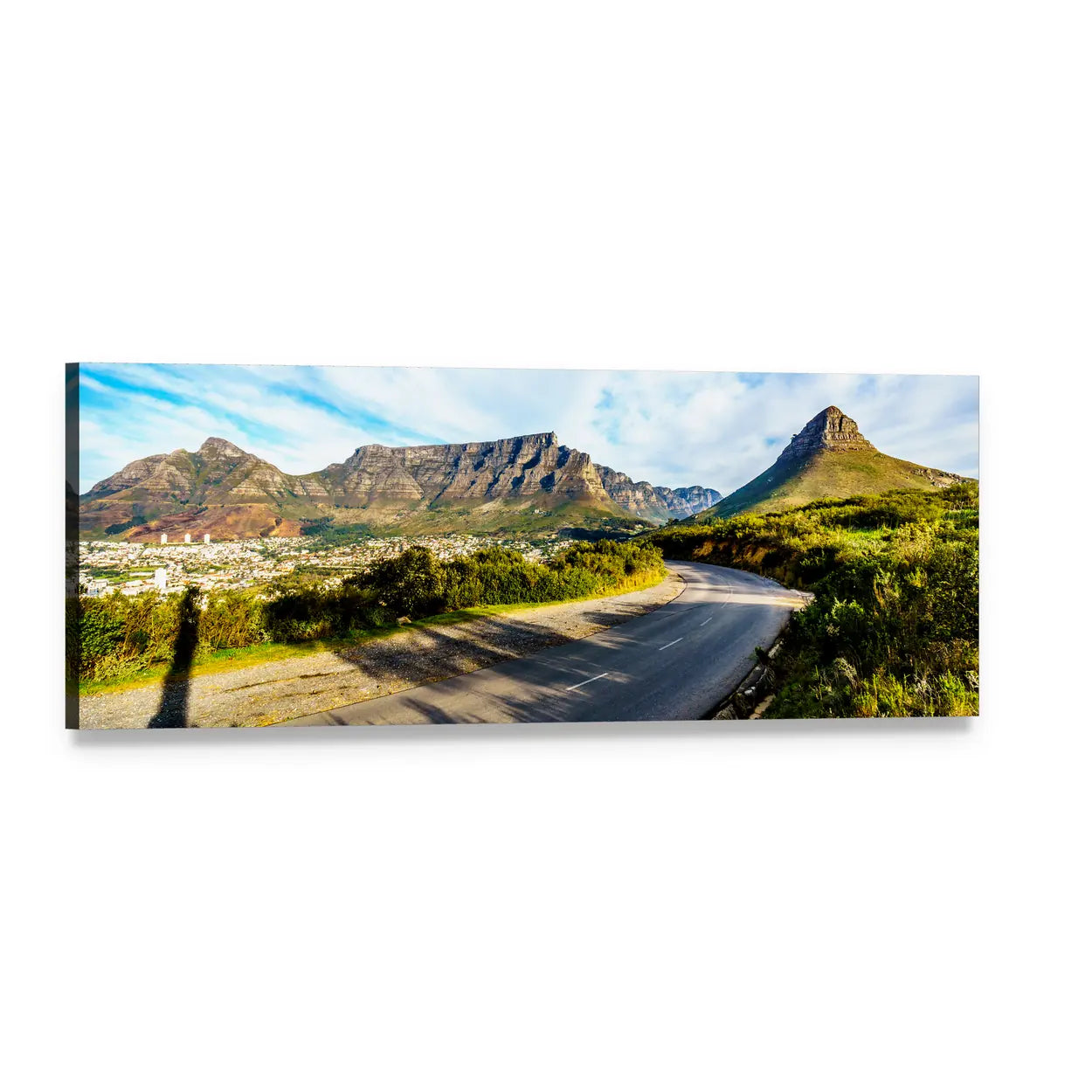 Cape Town Sunset with Table Mountain Panoramic Canvas Wall Art, single panel gallery wrapped canvas, angled product view