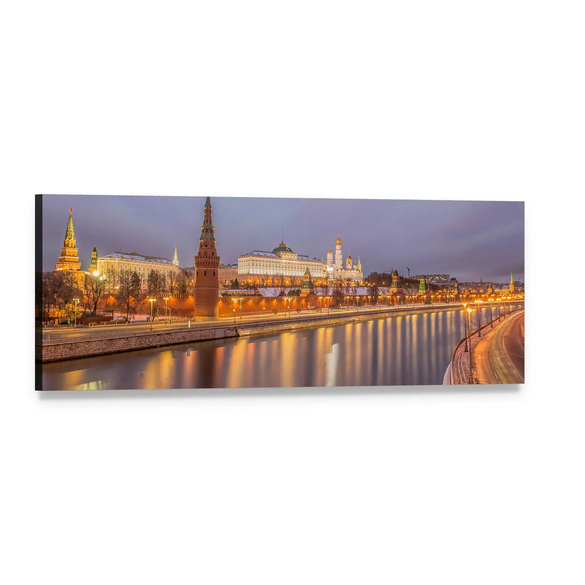 Moscow Kremlin at Sunrise Panoramic Canvas Wall Art, single panel gallery wrapped canvas, angled product view