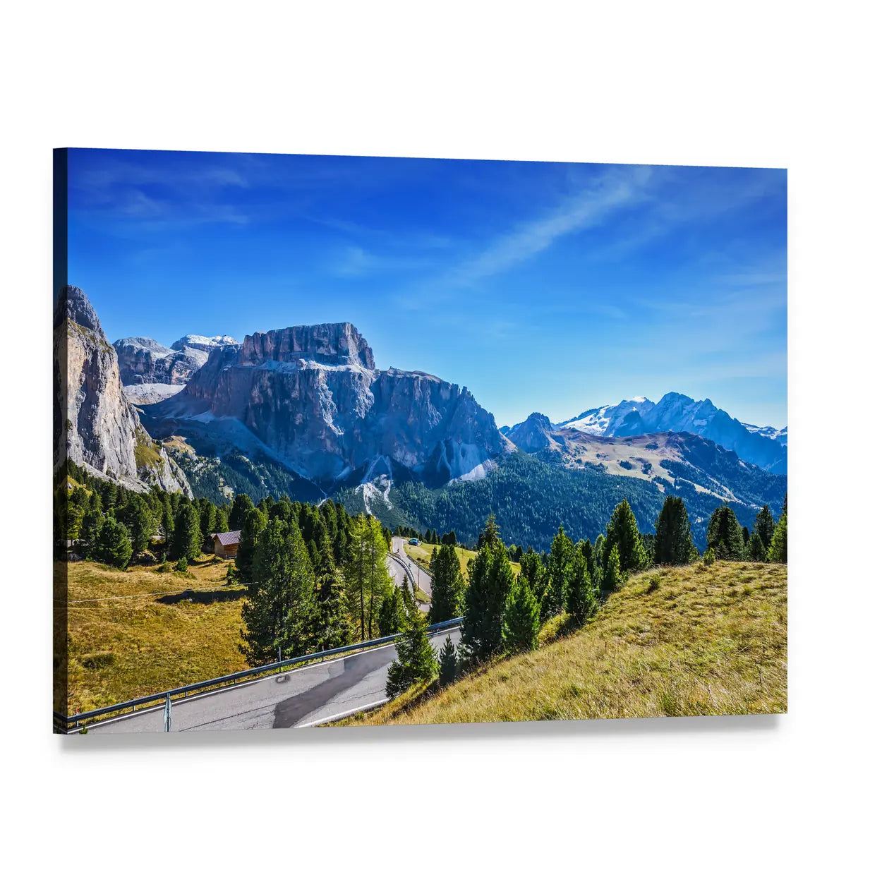 Dolomite Ridge with Winding Mountain Road Canvas Wall Art, single panel gallery wrapped canvas, angled product view