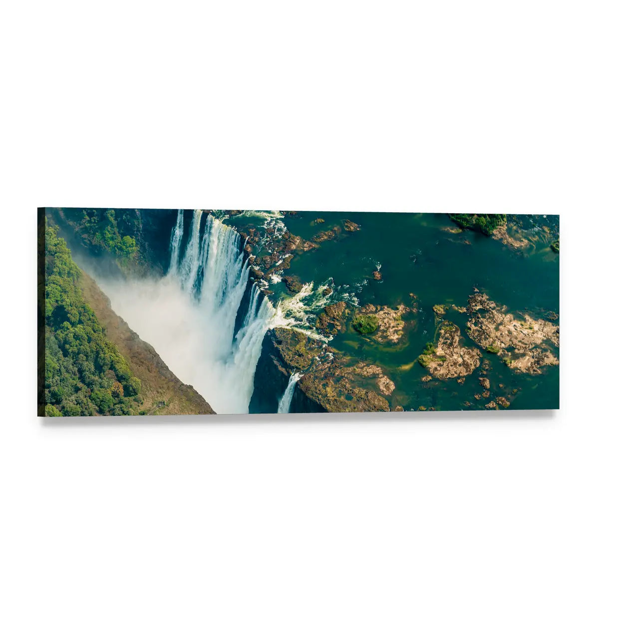 Victoria Falls Aerial View Panoramic Canvas Wall Art, single panel gallery wrapped canvas, angled product view