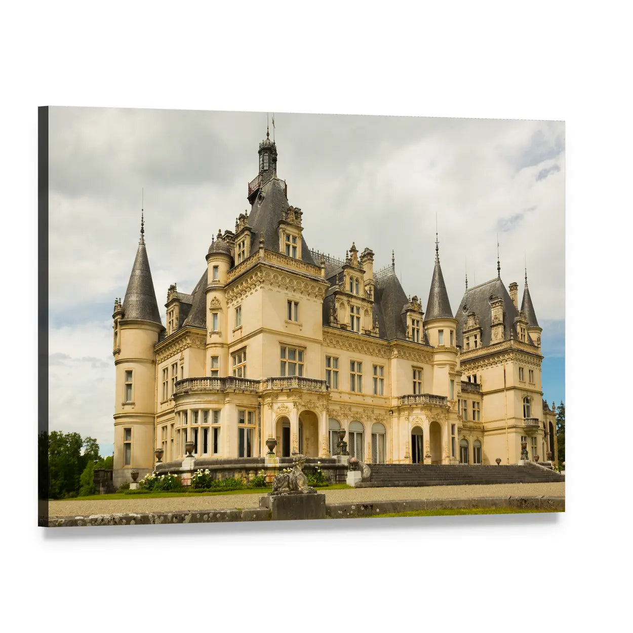 Valmirande Castle Canvas Wall Art, single panel gallery wrapped canvas, angled product view