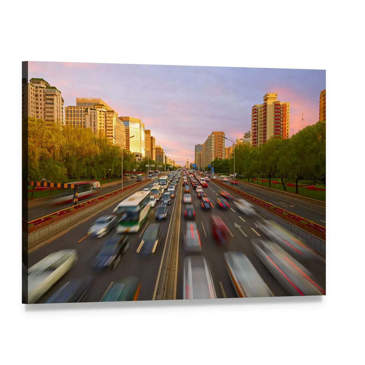 Traffic Crowd In Beijing Canvas Wall Art, single panel gallery wrapped canvas, angled product view