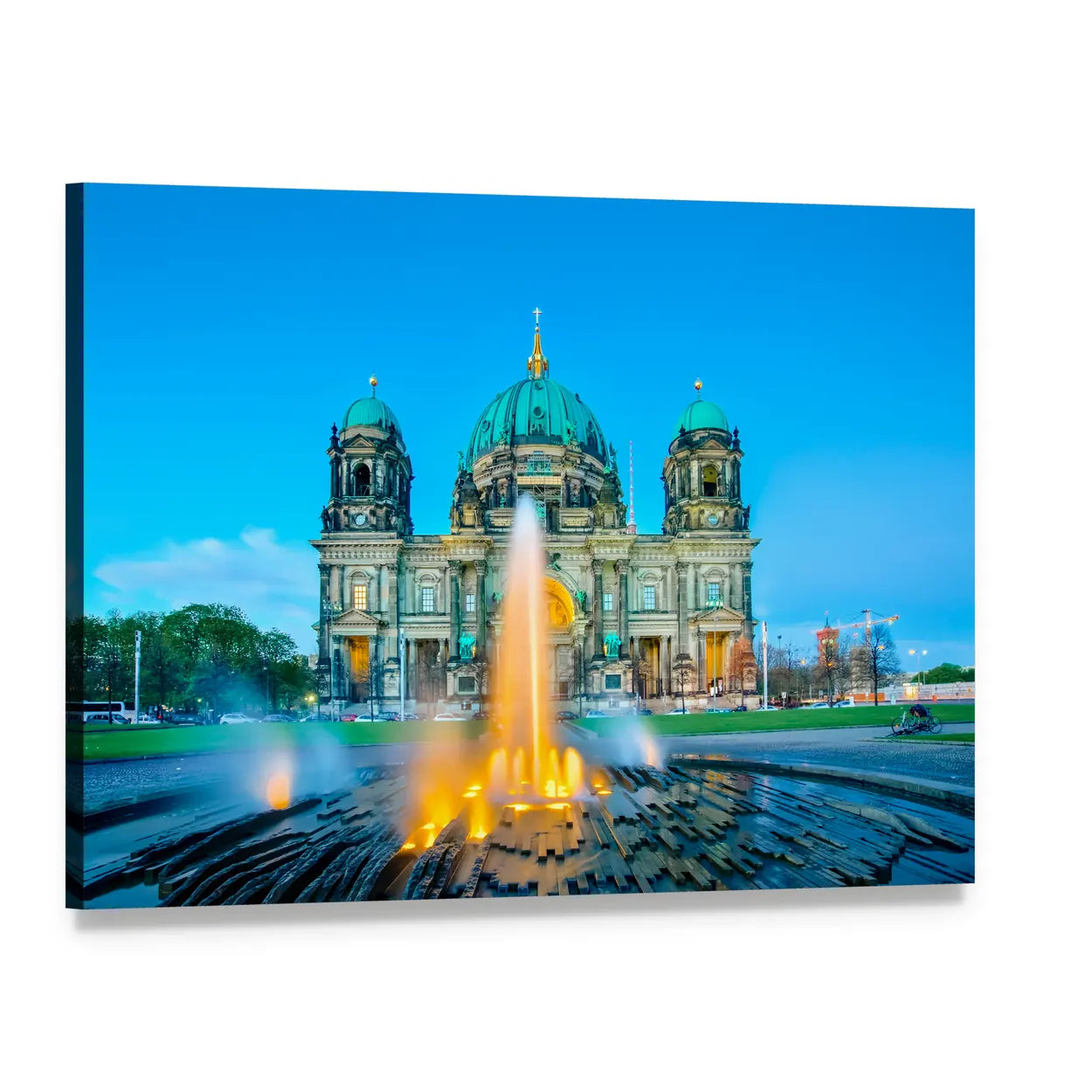 Berlin Cathedral and Fountain at Dusk Canvas Wall Art, single panel gallery wrapped canvas, angled product view