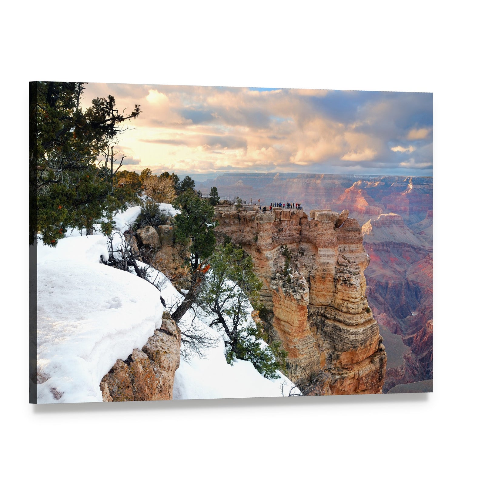 Snow on Grand Canyon Canvas Wall Art, single panel gallery wrapped canvas, angled product view