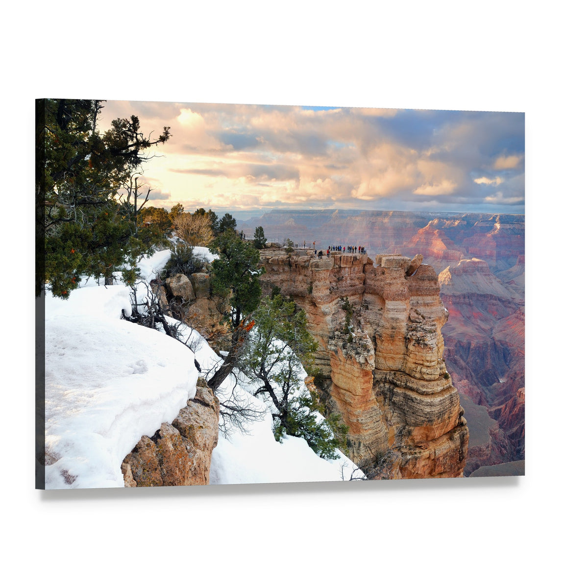 Snow on Grand Canyon Canvas Wall Art, single panel gallery wrapped canvas, angled product view