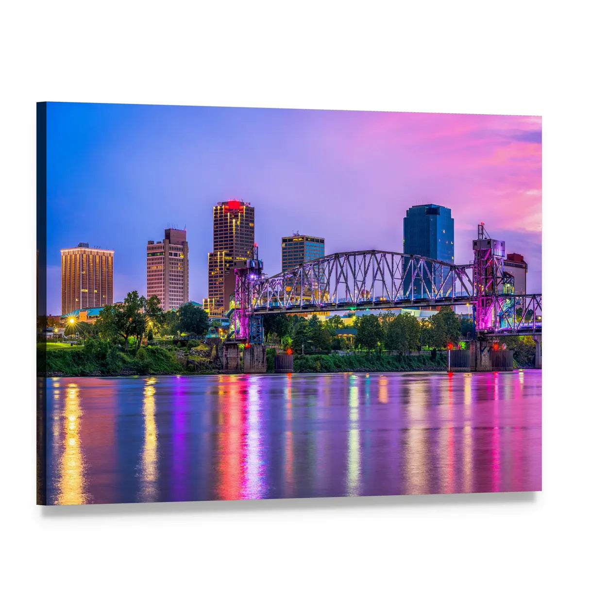 Arkansas Downtown Skyline Canvas Wall Art, single panel gallery wrapped canvas, angled product view