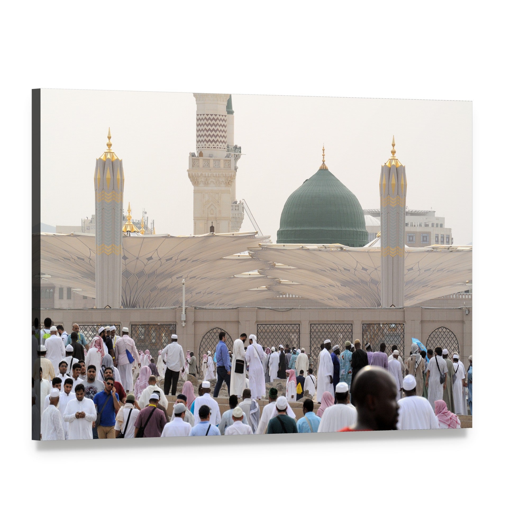 Nabawi Mosque in Medina Canvas Wall Art, single panel gallery wrapped canvas, angled product view