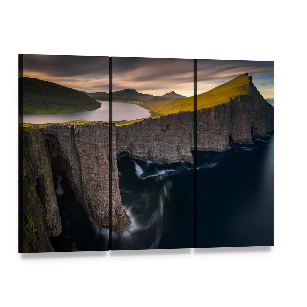 Coastal Cliffs with Sea Stacks Canvas Wall Art, 3 panel 3 Horizontal layout gallery wrapped canvas set, angled product view