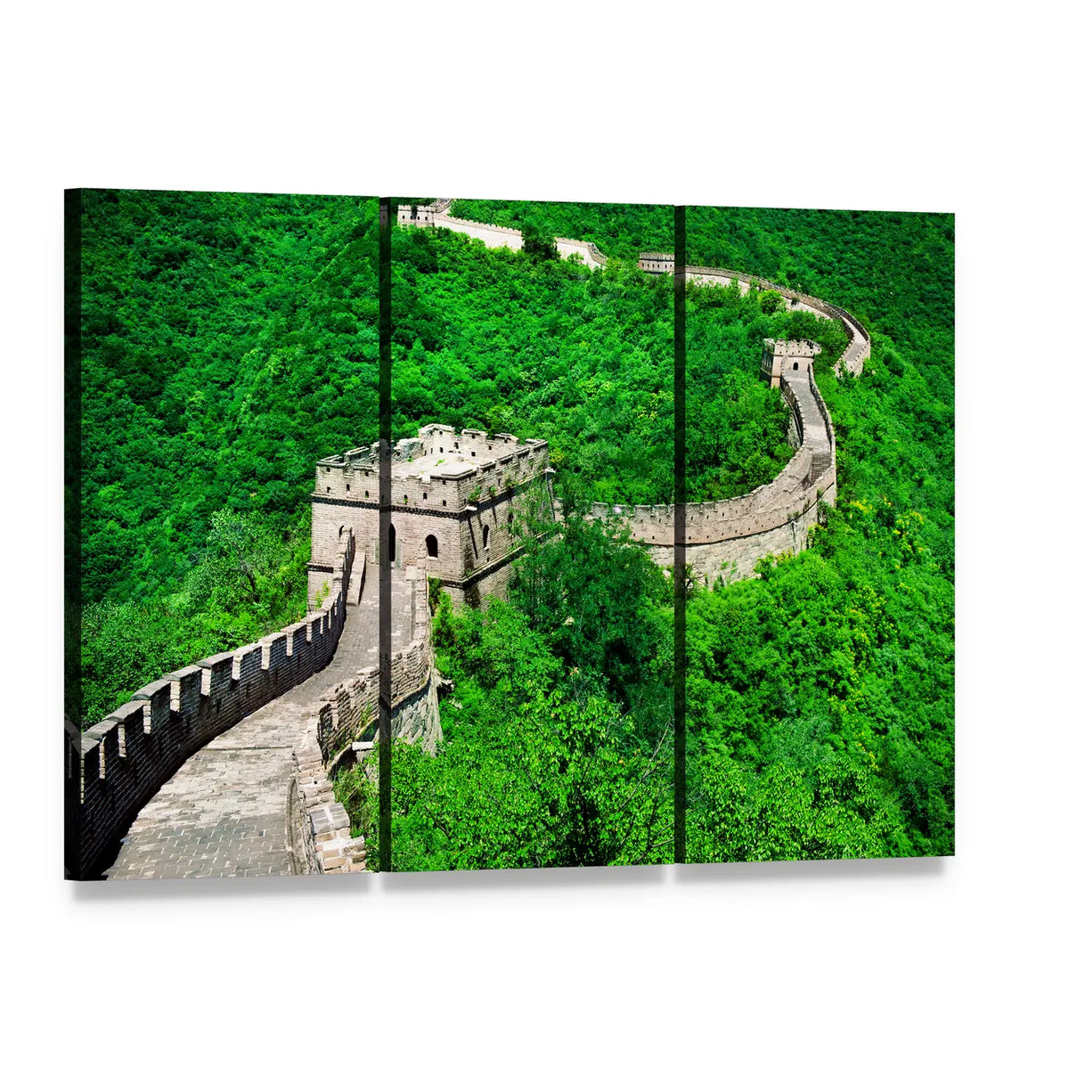 Great Wall of China Aerial View Canvas Wall Art, 3 panel 3 Horizontal layout gallery wrapped canvas set, angled product view