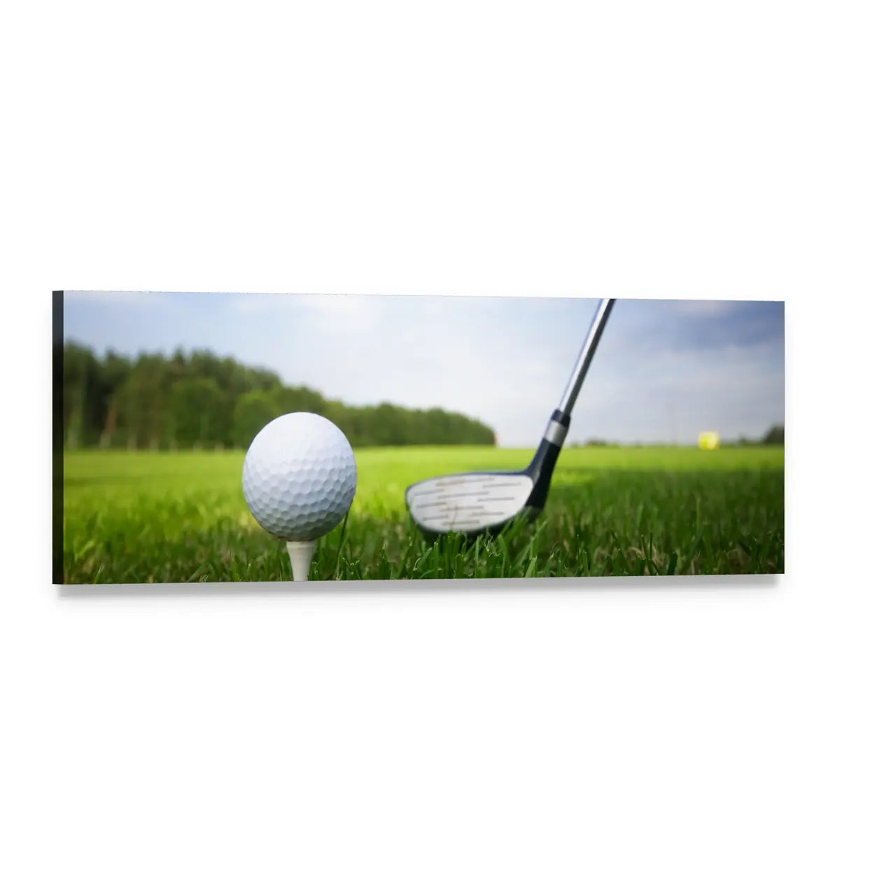 Golf Driver and Ball on Tee Panoramic Canvas Wall Art, single panel gallery wrapped canvas, angled product view