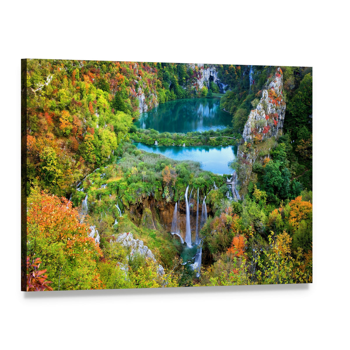 Autumn Waterfall in Vibrant Valley Canvas Wall Art, single panel gallery wrapped canvas, angled product view