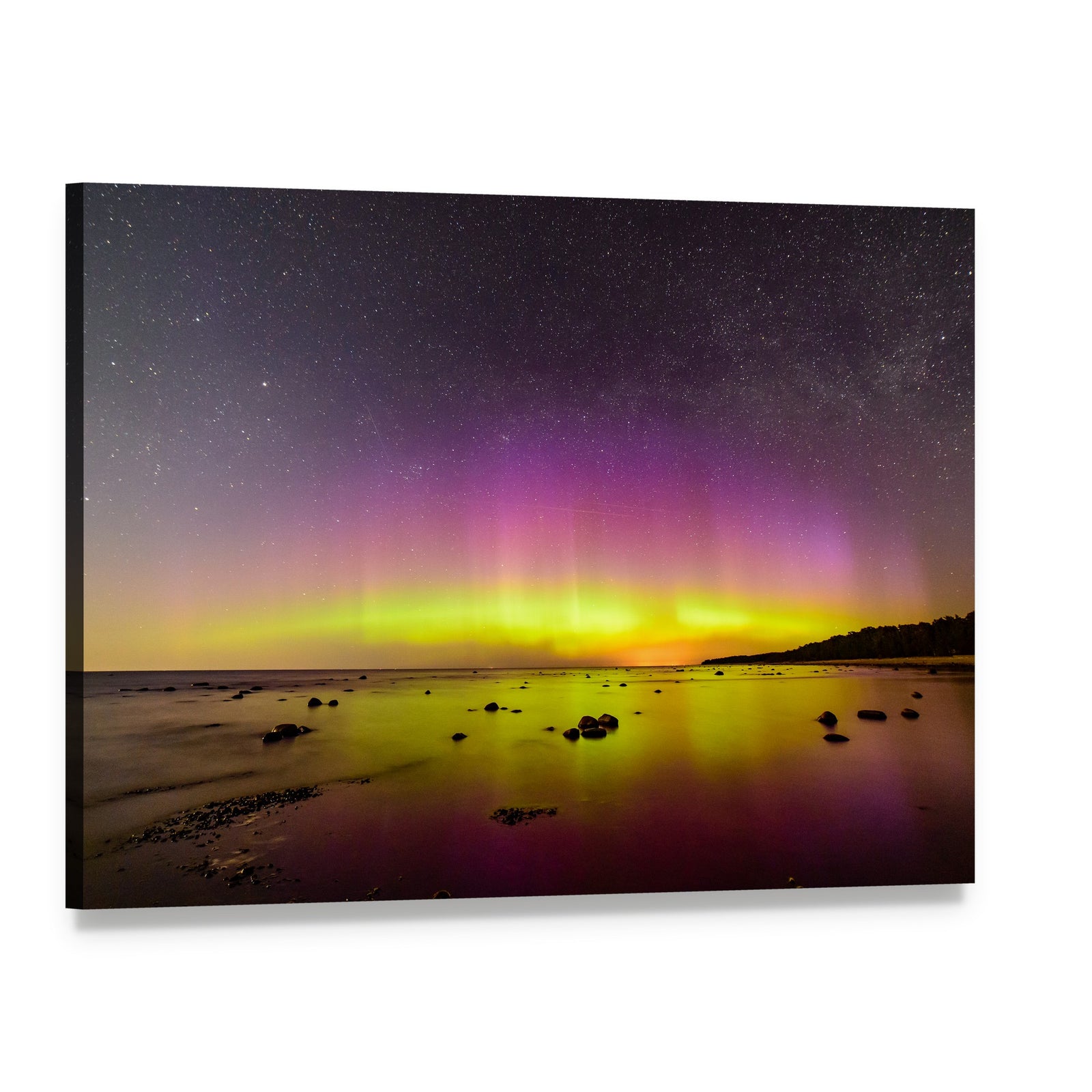 Northern Lights Over Baltic Sea Canvas Wall Art, single panel gallery wrapped canvas, angled product view