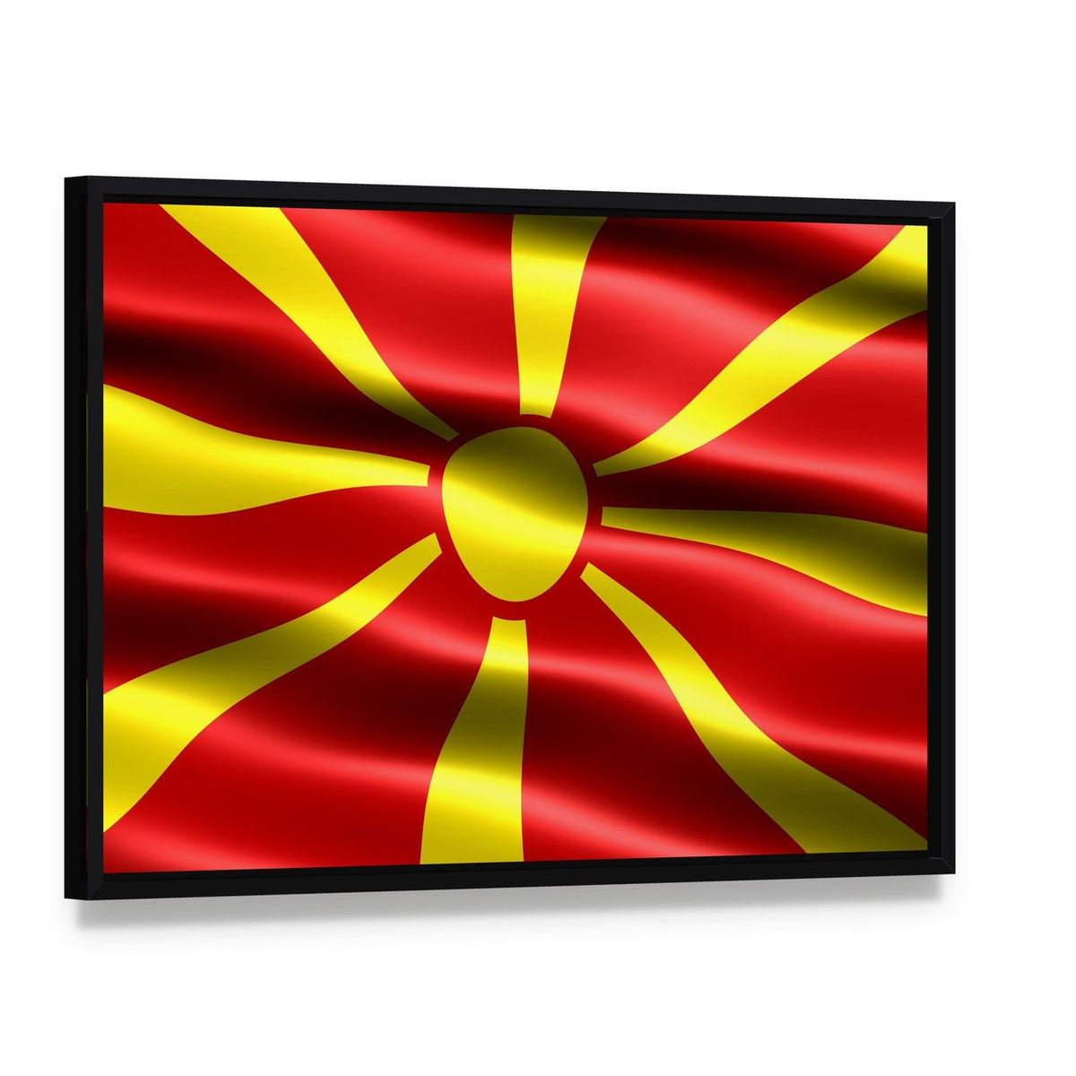 North Macedonia Flag Canvas Wall Art, framed canvas in a black floater frame, angled product view