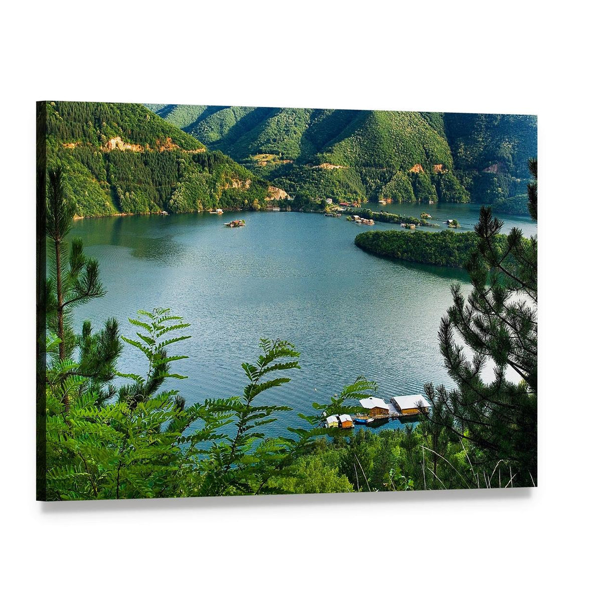 Lake at Vacha River Canvas Wall Art, single panel gallery wrapped canvas, angled product view