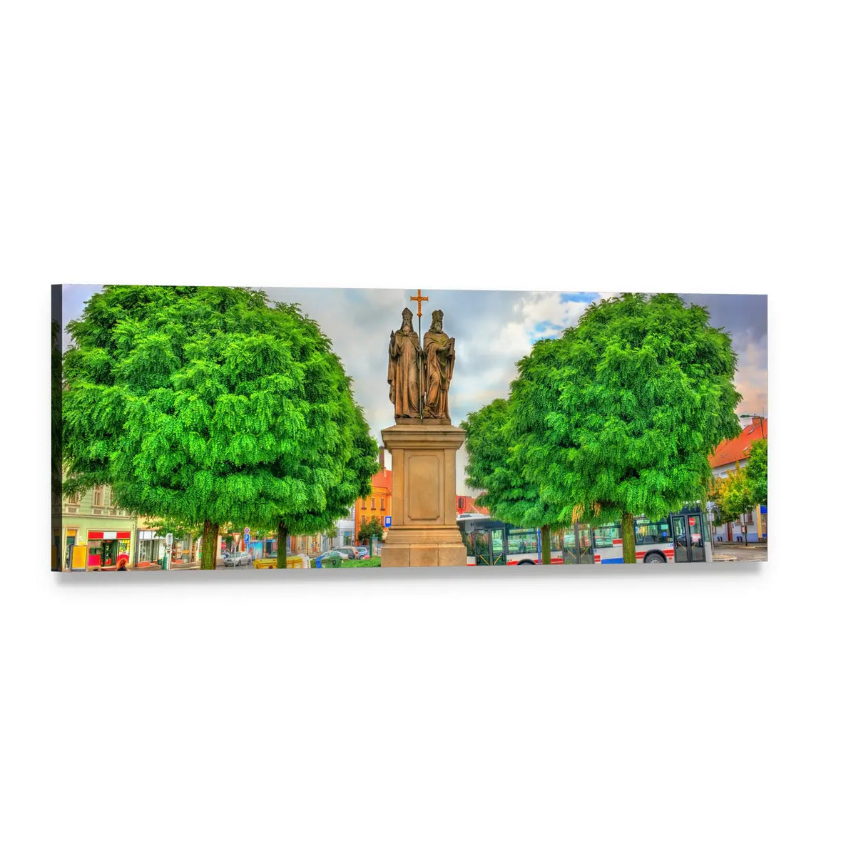 Statue of Saints Cyril and Methodius, Czech Republic Panoramic Canvas Wall Art, single panel gallery wrapped canvas, angled product view