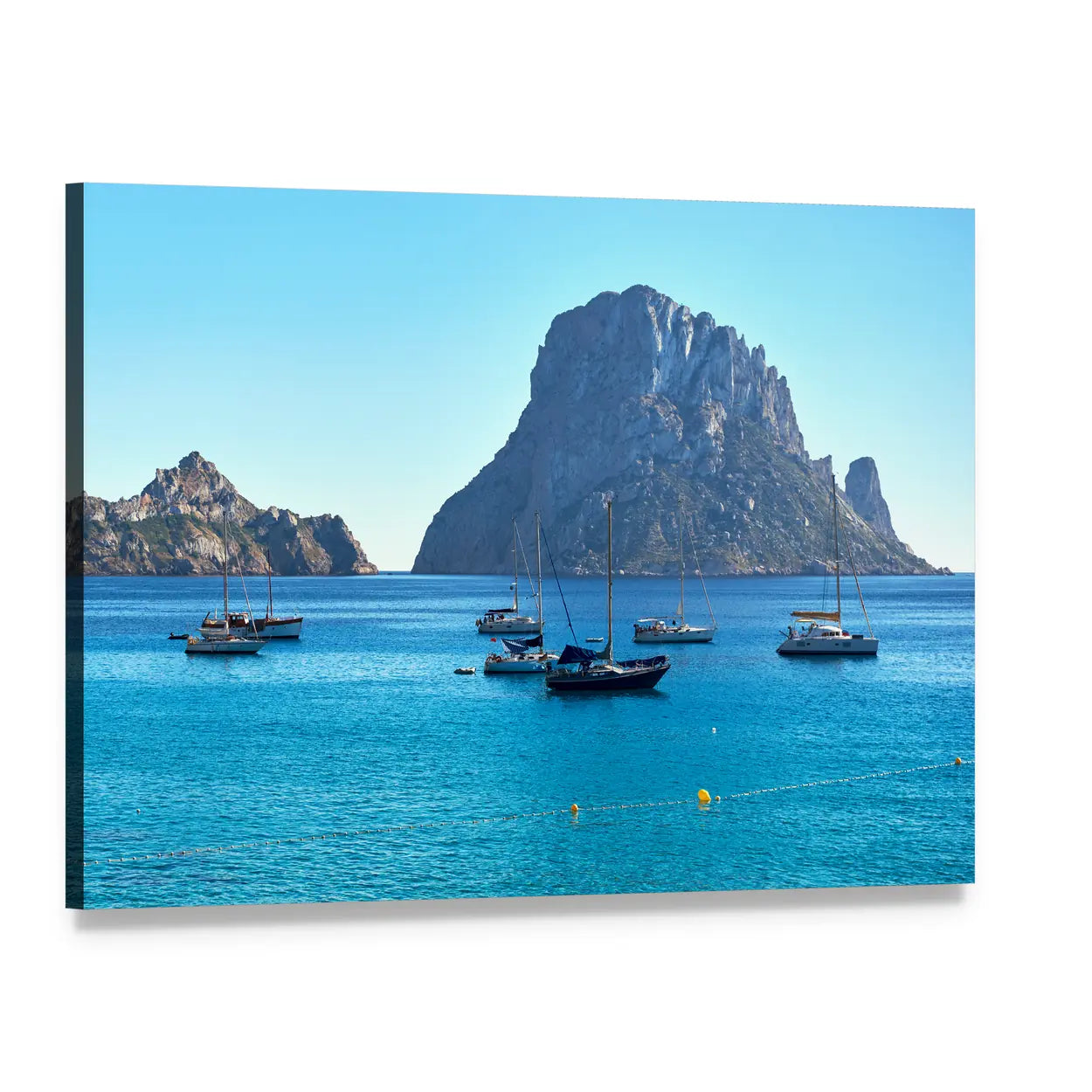 Es Vedra Island with Sailboats Canvas Wall Art, single panel gallery wrapped canvas, angled product view