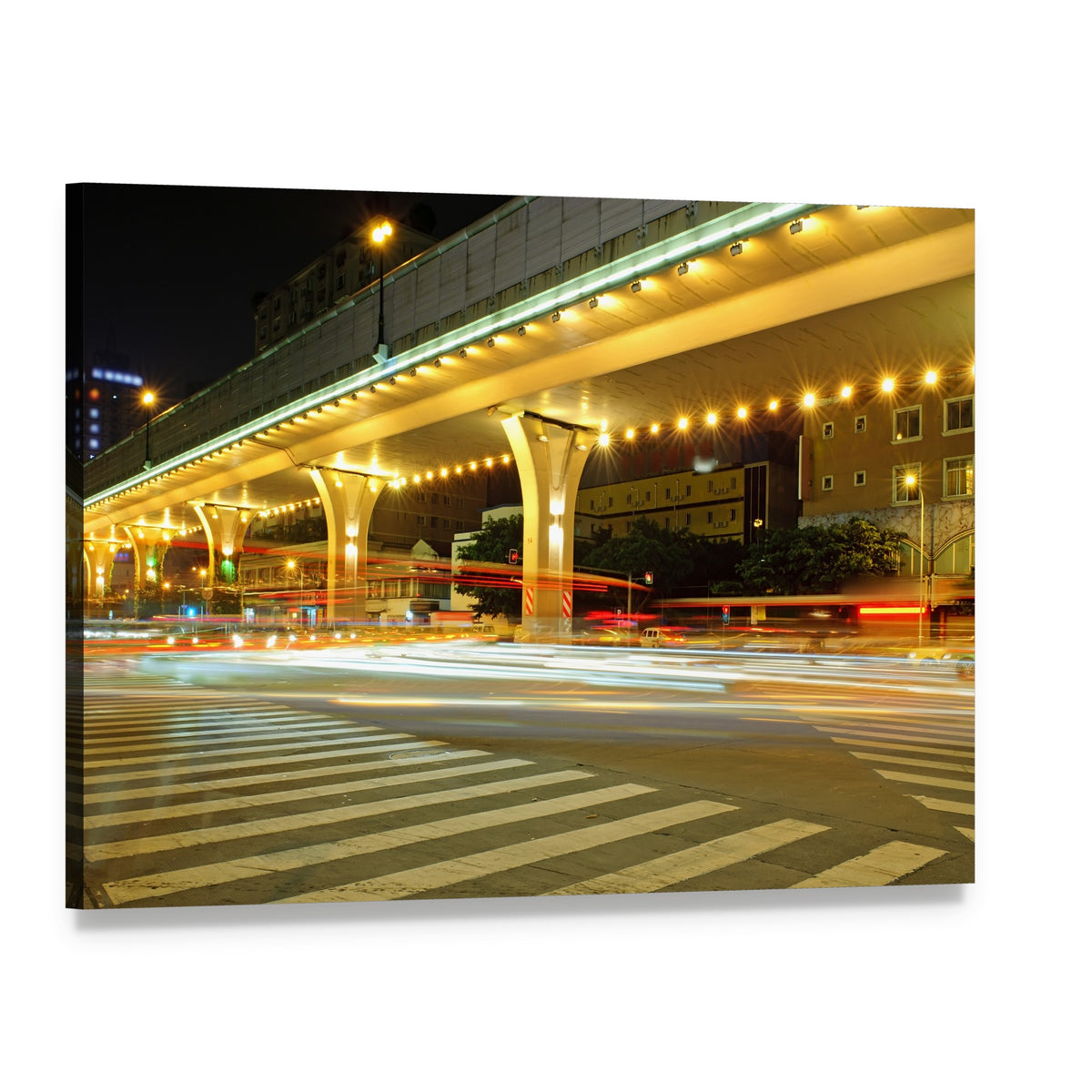 Nighttime Cityscape with Dynamic Traffic Canvas Wall Art, single panel gallery wrapped canvas, angled product view
