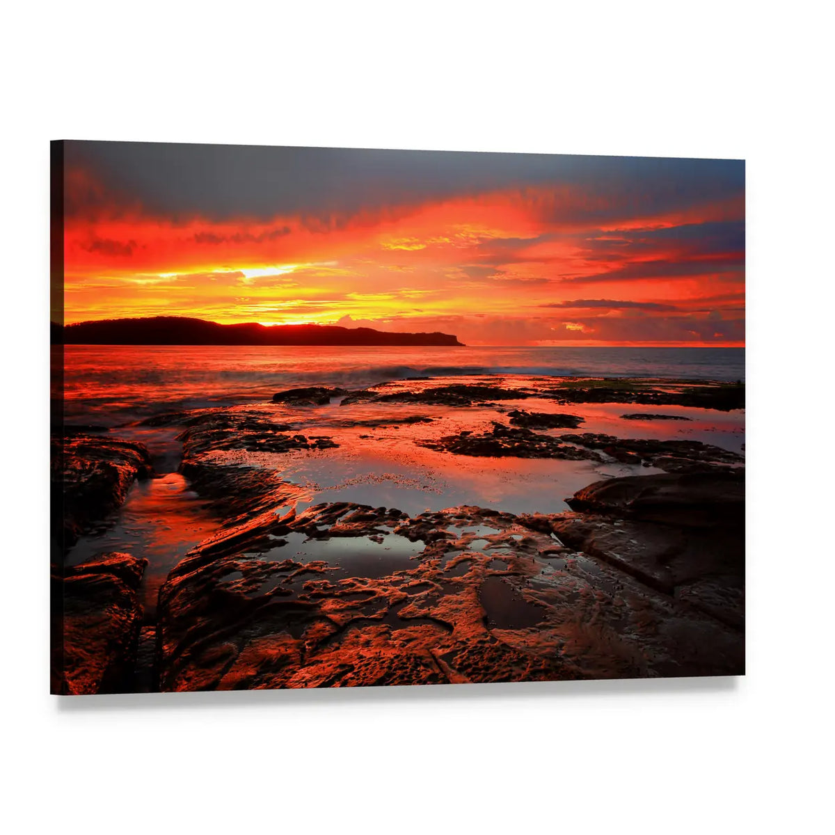 Red Velvet Sunrise Over Pearl Beach Canvas Wall Art, single panel gallery wrapped canvas, angled product view